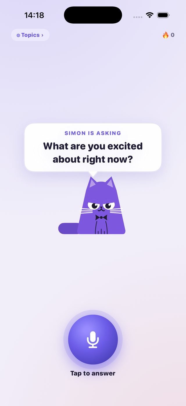 Simon asking a question in the Blune app
